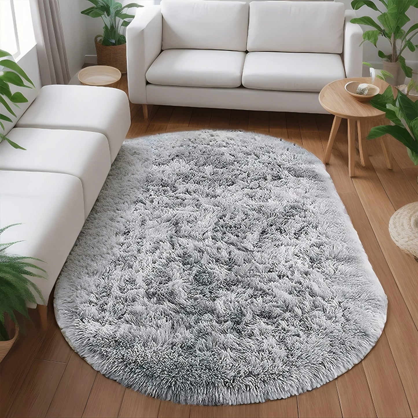 Luxury Grey Oval Rug For Living Room