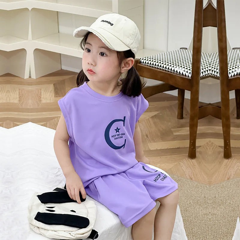 Children Clothing Sets Summer Sleeveless Vest+shorts